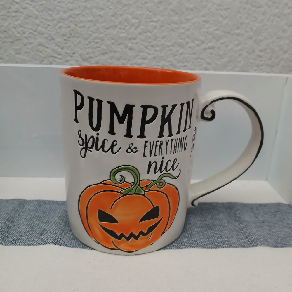 T.J.Maxx White Pumpkin Spice Mug with Jack-o'-Lantern Design